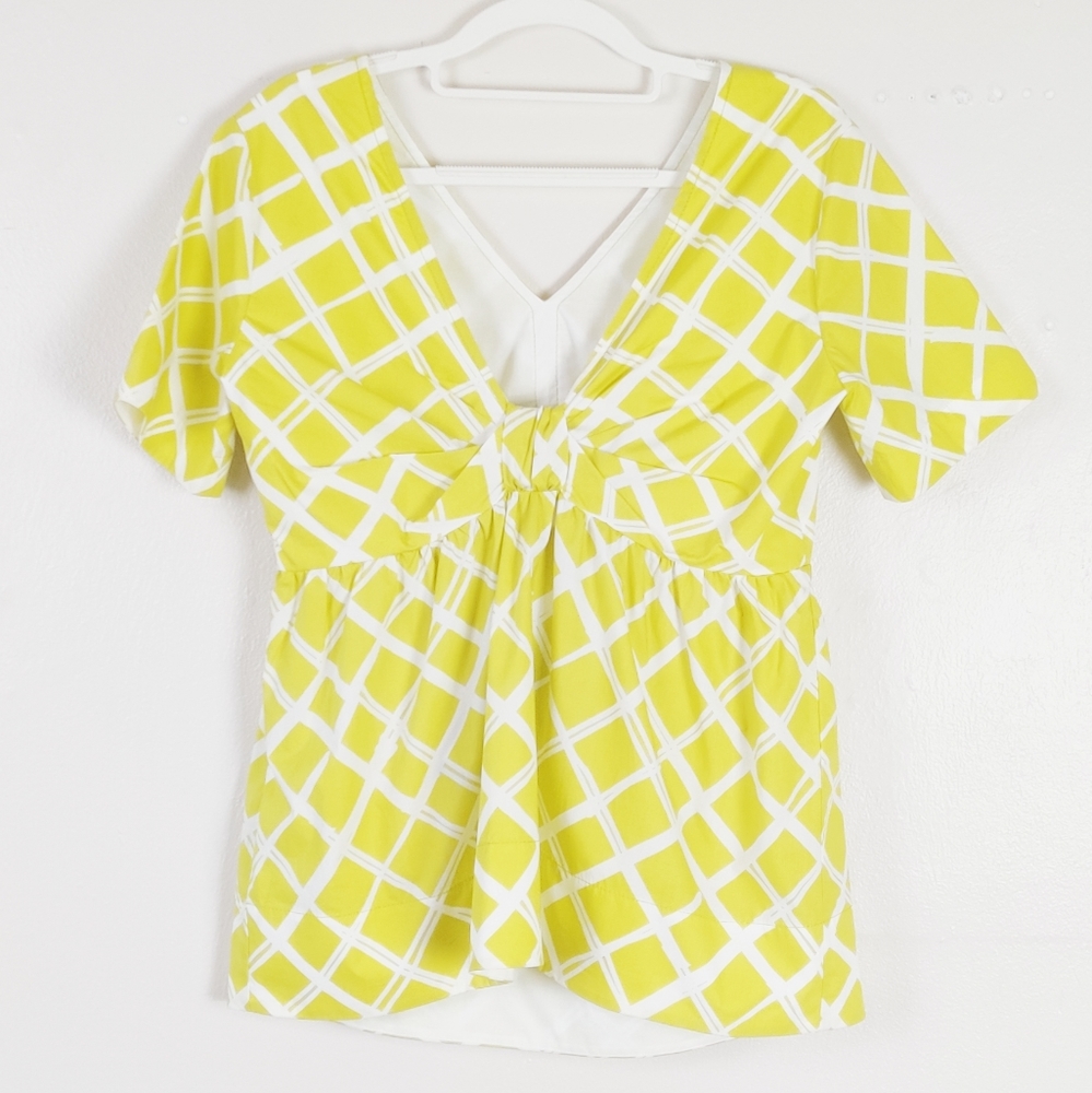 Piazza Sempione Top Size 38 Women's Short Sleeve Blouse Chartreuse Designer